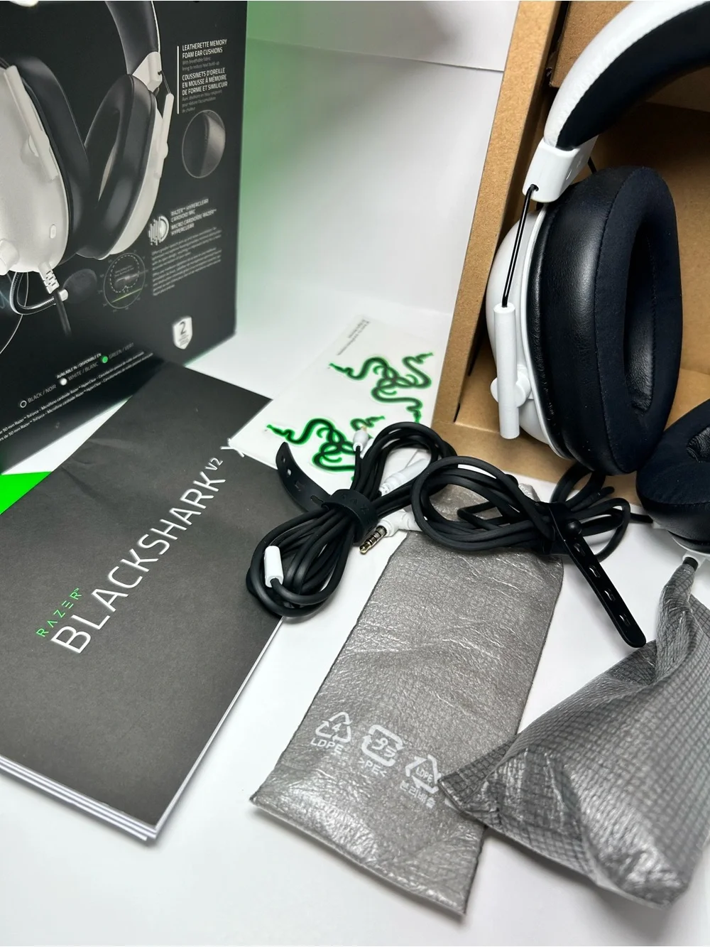 Razer BlackShark V2 X White Gaming Headset with Green Accents